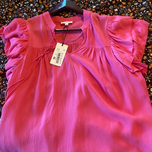 A Loves A Women Pink Tasseled Ruffle Layered Short Sleeve V-Neck Top Blouse L - Picture 15 of 15